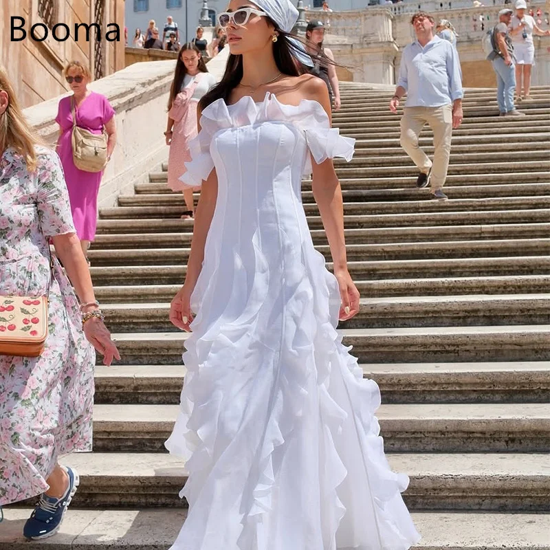 

Booma Classic Off The Shoulder A-Line Wedding Dresses Ankle-Length Pleat White Elegant Brides Gown Custom Made 2025