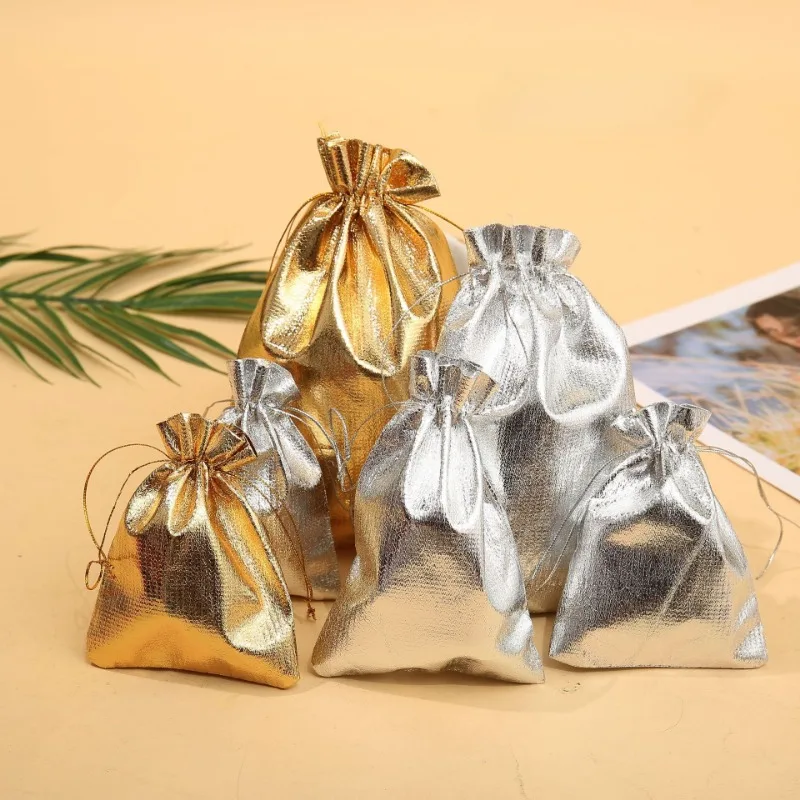 

100pcs Gold Silver Organza Drawstring Bags Jewelry Pouches for Wedding Favors,Christmas Gifts,Candy Chocolate Party Supplies