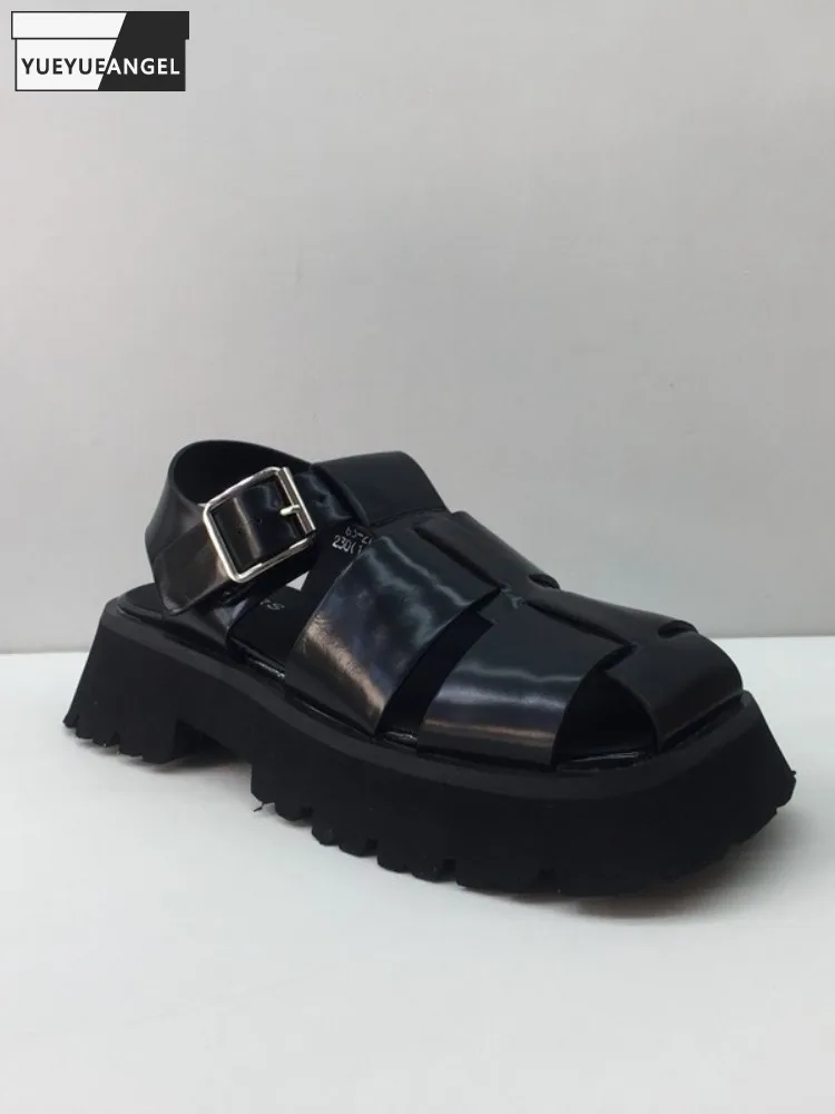 Women Black Gladiator Sandal Hollow Out Round Toe Thick Bottom Casual Platform Shoes Buckle Strap Fashion Summer Female Sandals