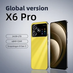 Smartphone X6 Pro Original, Versão Global, Bateria de Alta Capacidade, Android 14, Câmera Traseira 108MP, 50MP Frontal, 16GB + 1TB, 7.3 