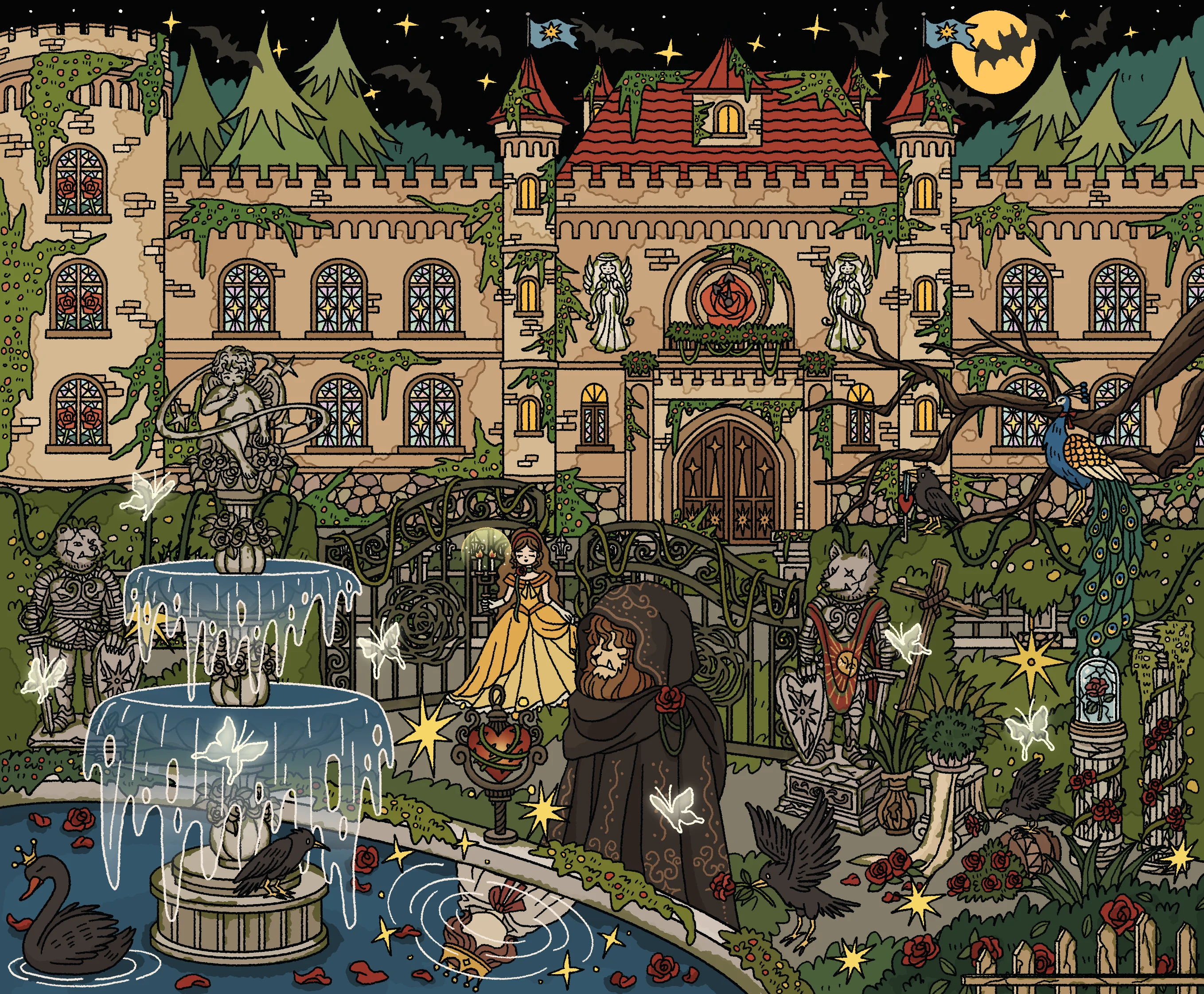 Kawaii Retro fairy tale 3D Water mirror phantom Landscape Sticker  DIY Pocket Cabin Scene festival gift