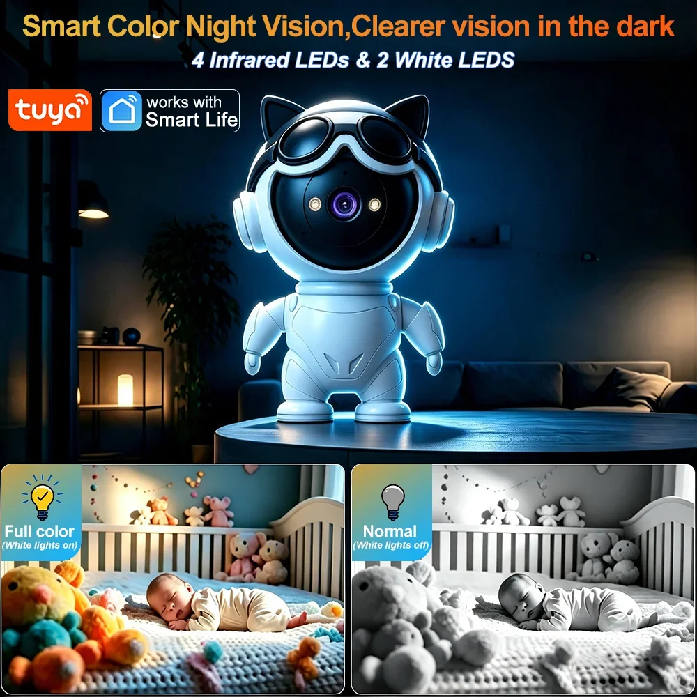 Tuya Smart Life 5G WiFi Network Cartoon Robot Indoor Walkie Talkie Color Night Vision IP Camera Auto Tracking Video Surveillance