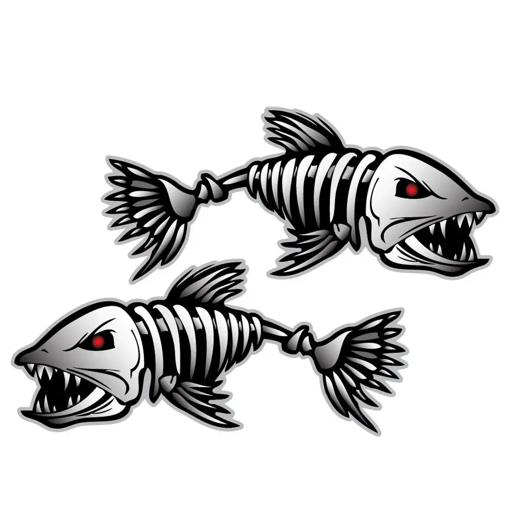 2pcs Skeleton Fish Bones Vinyl Decal Sticker Kayak Fishing Boat Car Graphics