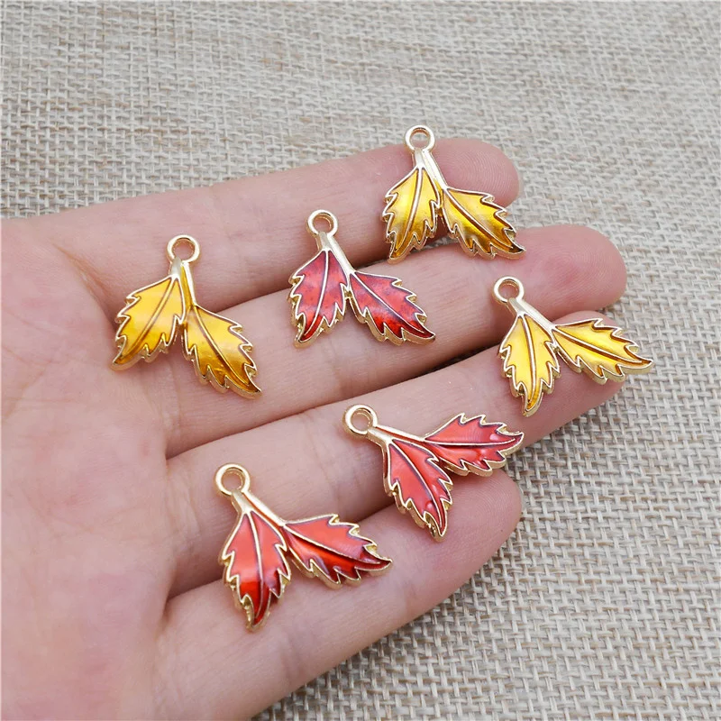 12PCS Red Yellow Enamel Tree Leaves Charms Alloy Mix Colors Jewelry DIY Pendant For Earrings Bracelet Necklace Metal Accessory