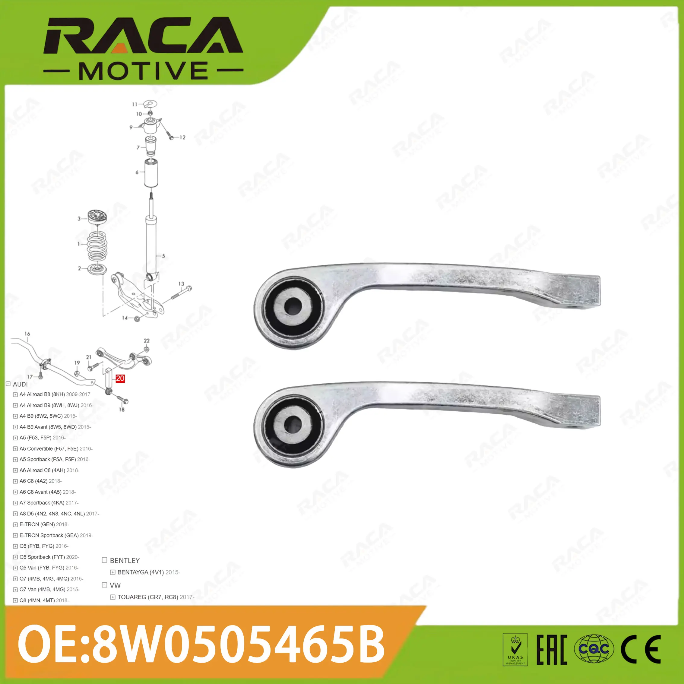 

Rear Axle Stabilizer Bar/Balance Bar Link Suitable for Audi A4 B8 B9 A5 A6 C8 A7 A8 D5 Q5 Q7 Q8 E-Tron Bentley Bentayga 4V1 Volkswagen Touareg (Cr7/Rc8) 8W0505465B