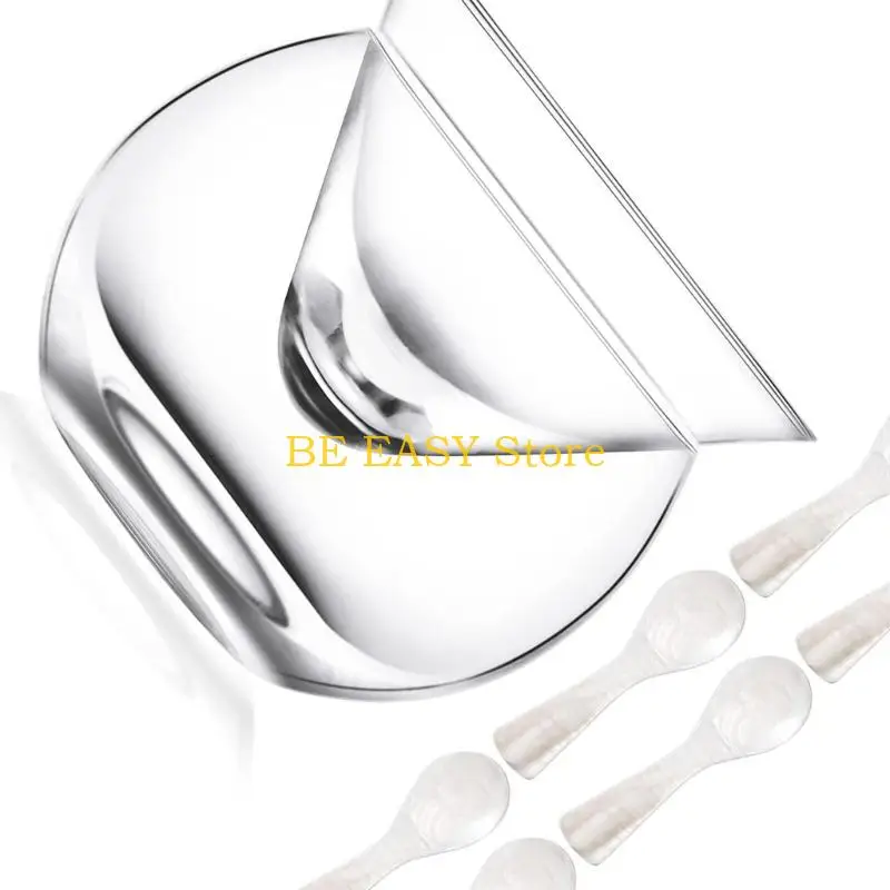 E28F Multipurpose Glass Tray Set with Spoon High Borosilicate Glass Caviar Serving Dish for Appetizer Display Dishwasher Safe
