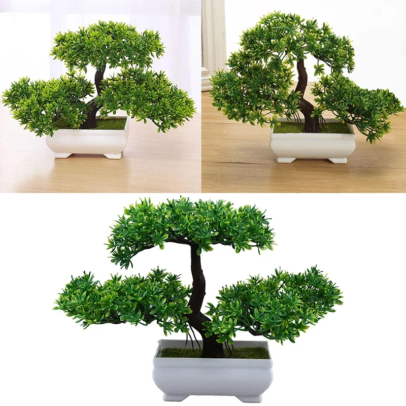 18cm Artificial Green Plants Bonsai Simulation Plastic Tree Pot Plant Potted Ornaments for Home Table Garden Office Decoration