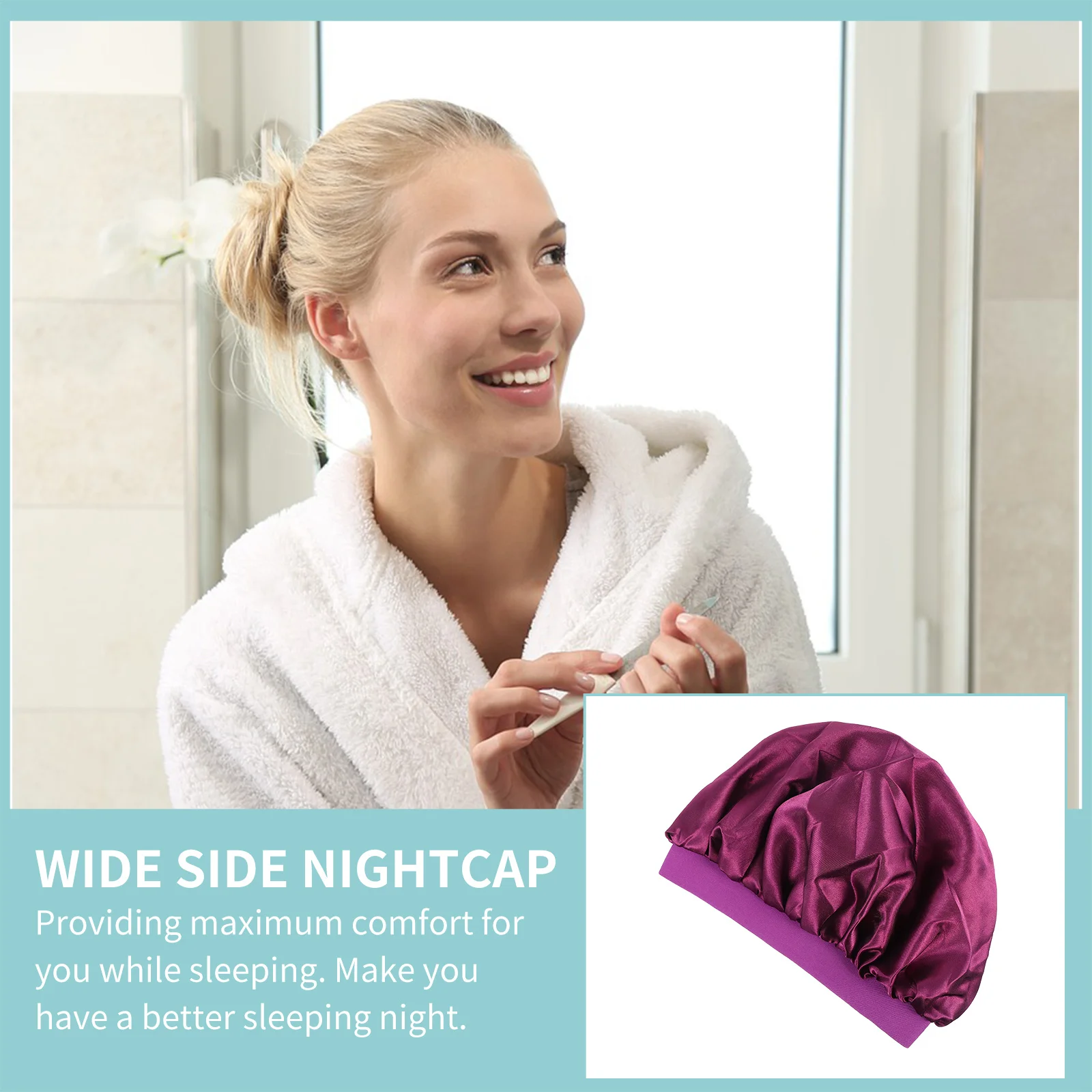 

2pcs High Elastic Satin Sleeping Cap Wide Side Hair Wrap For Washing Face Oil Treatment Deep Conditioning Elastic