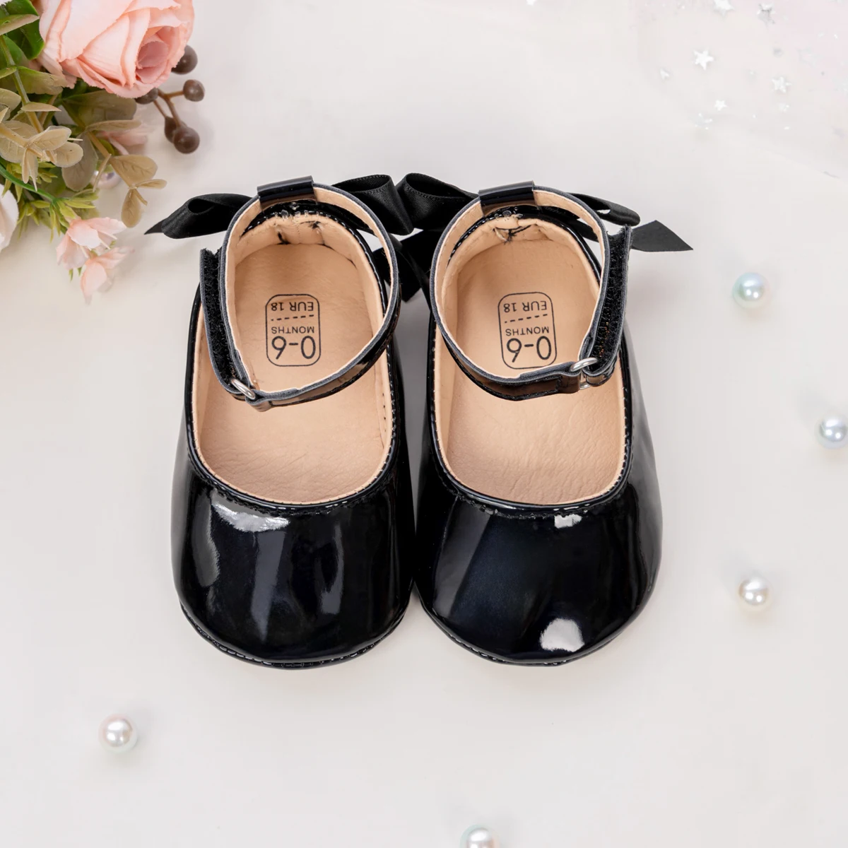 Baby Mädchen Mary Jane Ballerinas aus Lackleder mit Schleife, Prinzessinnen-Kleiderschuhe, rutschfeste weiche Sohle, für Kleinkinder, Prewalker, Party – Detail 29