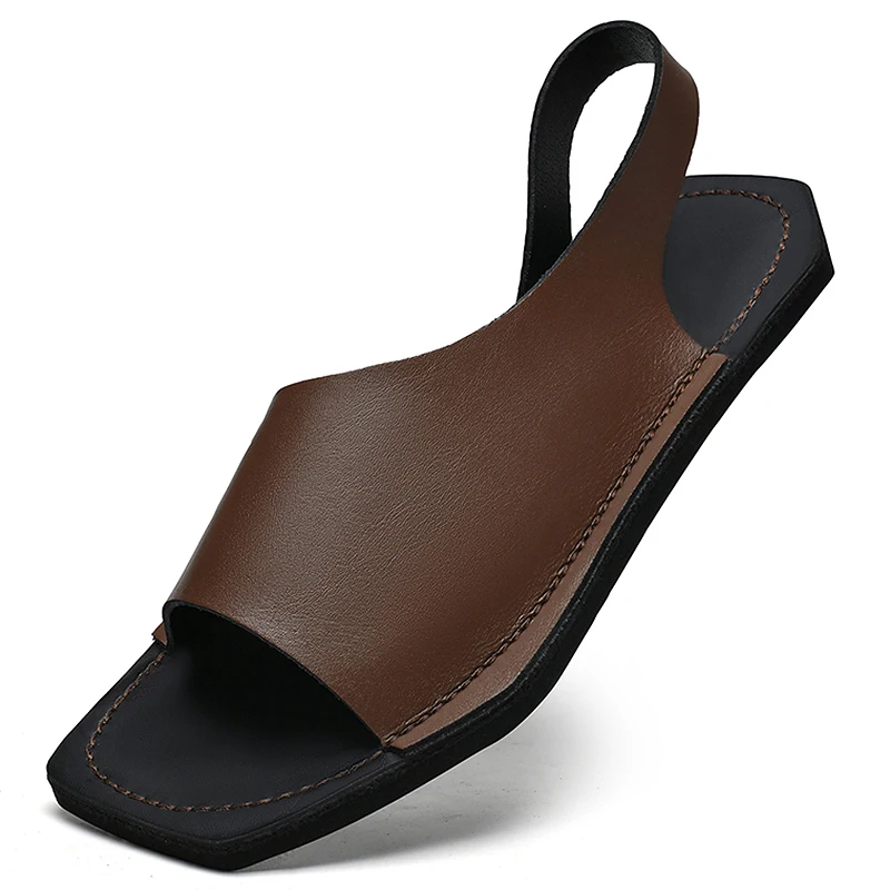 Men's Designer Leather Sandals - Casual Summer Beach Slides, Anti-Slip_voghion.com