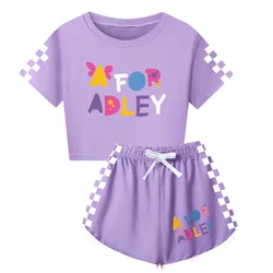 A FOR ADLEY T Shirt Kids Summer Tracksuit Baby Girls SportSuits Boys Short Sleeve Tops Shorts 2pcs Sets for Tennis Dance Outfis