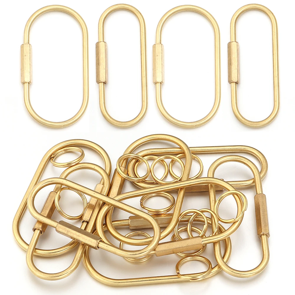Brass U shaped Key Ring Hex Screw Clasp Oval Screw Lock Carabiner Survival Camping Equipment Buckles Hooks Key Ring Accessories
