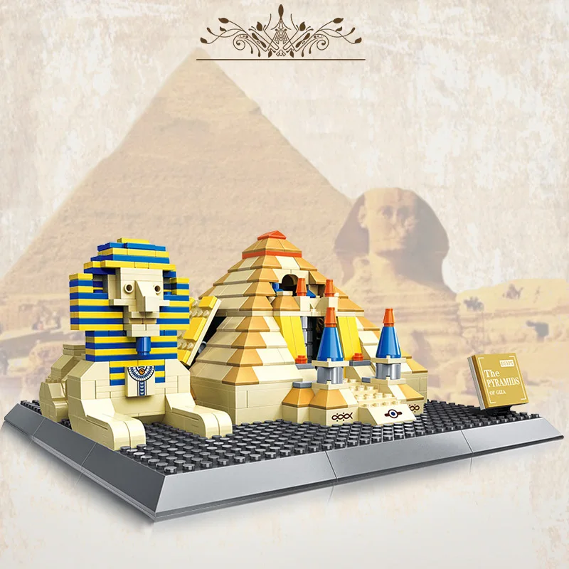 Creative Egypt Historical Ancient Architecture Building Block Sphinx Giza Pyramid Construction Model Brick Toys Collection