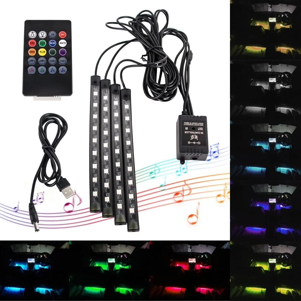 RGB LED-Autolichtleiste Ambientebeleuchtung LED-Fußraumleisten mit USB-Zigarettenanzünderanschluss Automotive-Innenbeleuchtung Dekorative Leiste mit Steuerung – Detail 14