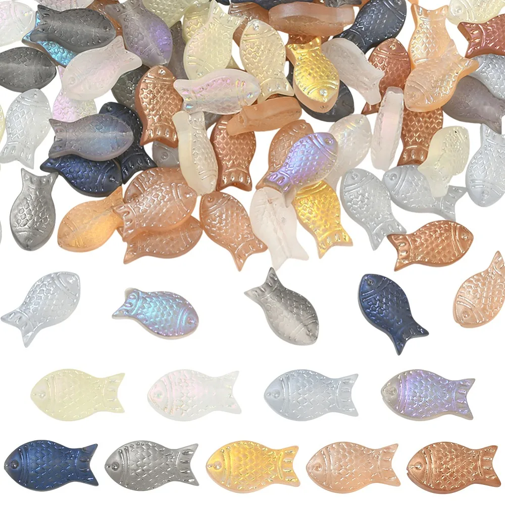 

90Pcs 9 Colors Frosted Glass Beads Strands Fish Mixed Color 15x8.1x5mm Hole: 0.9~1mm 10pcs/color