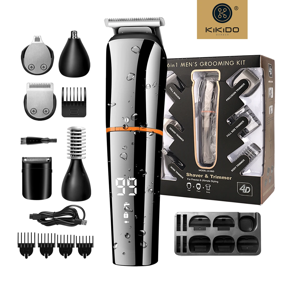 

6 in 1 Electric Hair Beard Trimmer Rechargeable Hair Clippers Shaving Machine Men Styling Tools Shaver Razor LK-860