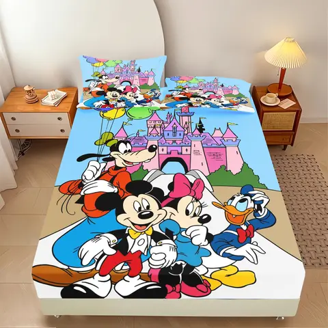 Mickey Anime Tigger Home Decor  Fitted Sheet 100% Polyester Bedding Set Bed Full 2/3pcs