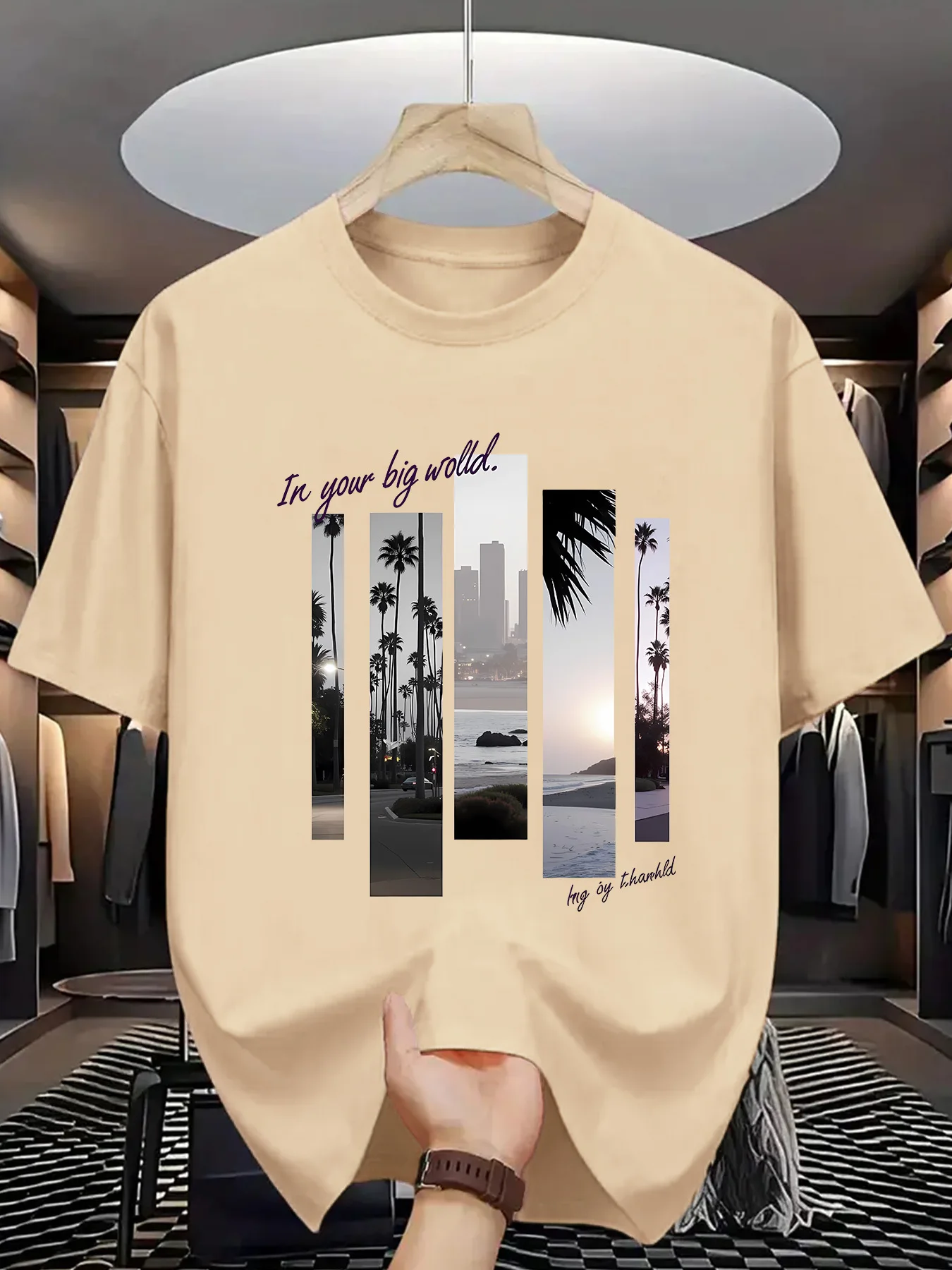Men's summer 100 cotton fashionable casual sports loose fashion pattern printed round neck short sleeved T-shirt top image 3