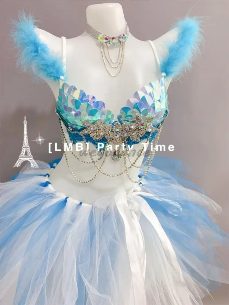 

New Sexy Women Blue Dream Mermaid Scale Fantasy Bikini Tutu Skirt Set