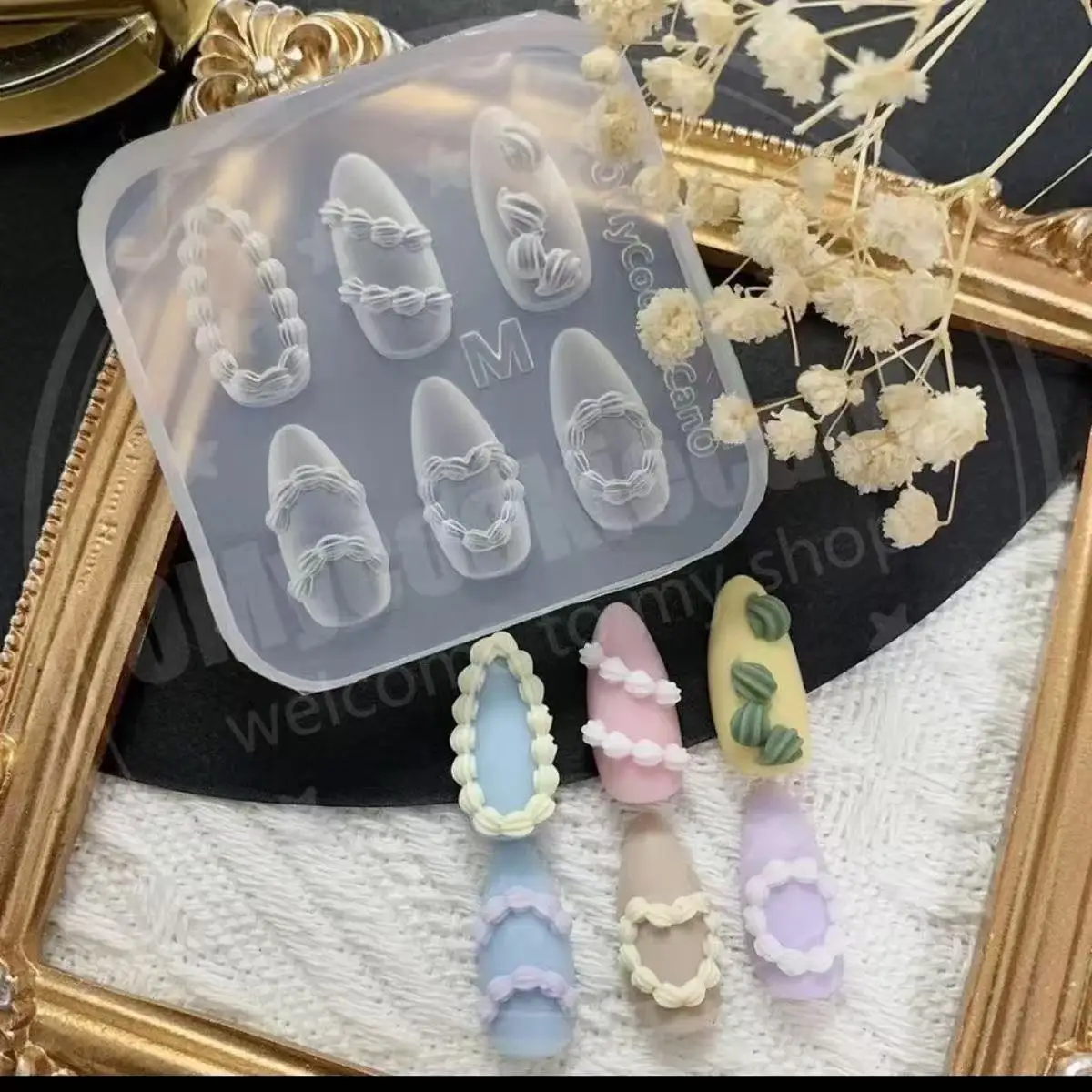 Sweet Y2K Transparent Silicone Nail Mold, 3D Stereo Cream Lace Heart DIY French Skirt Edge Nail Art Decor Stencil