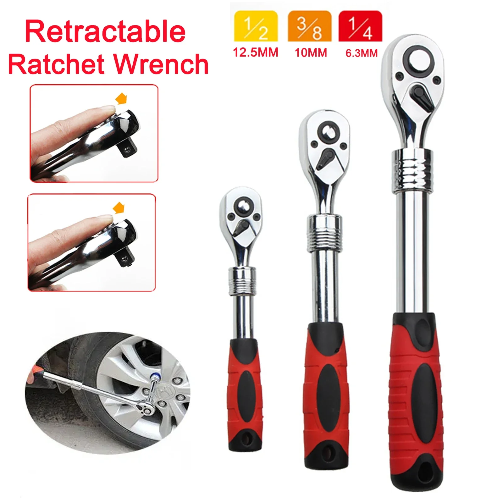 1/4 1/2 3/8 Retractable Ratchet Wrench Quick Hex Socket Tool 72-Tooth Bidirectional Ratchet Wrench Hardware Auto Repair Tools