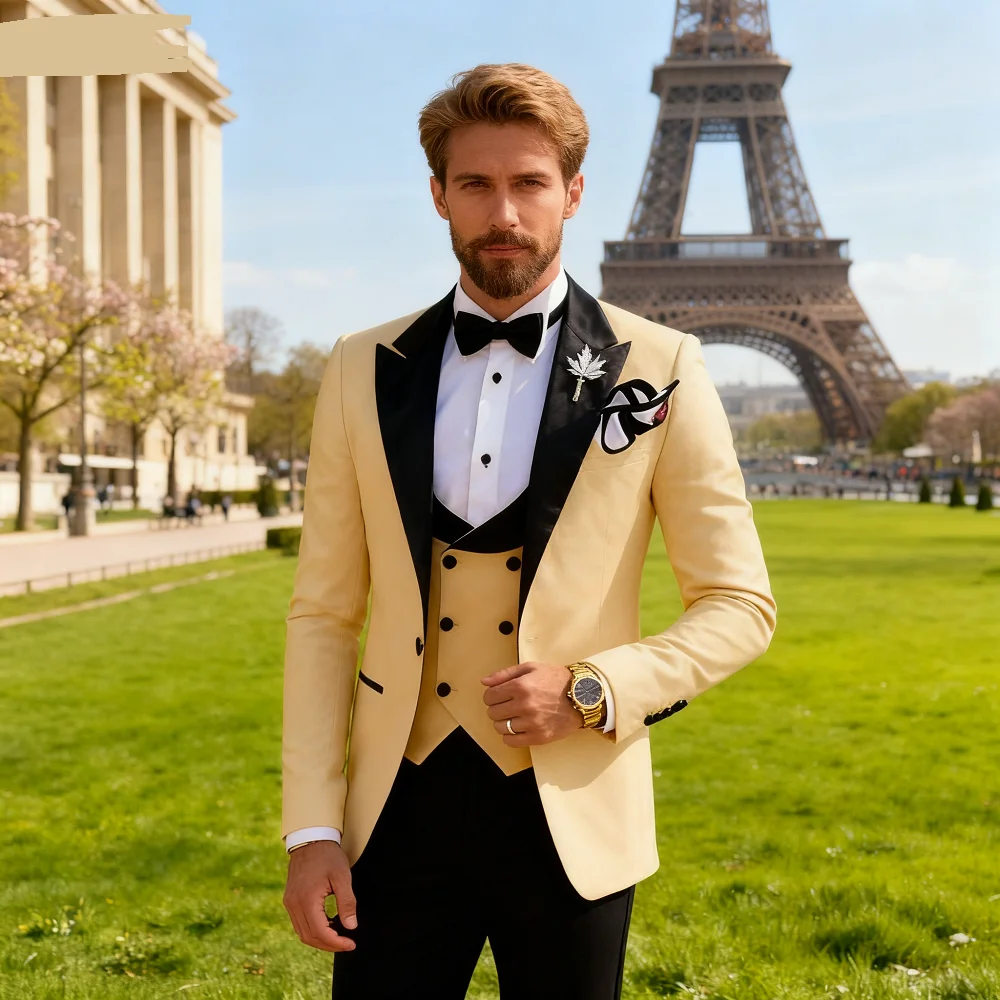 

Novo 3-Piece Men's Formal Terno Business Suit with Notched Lapel Slim Fit Smoking Jacket Blazer for Wedding Party