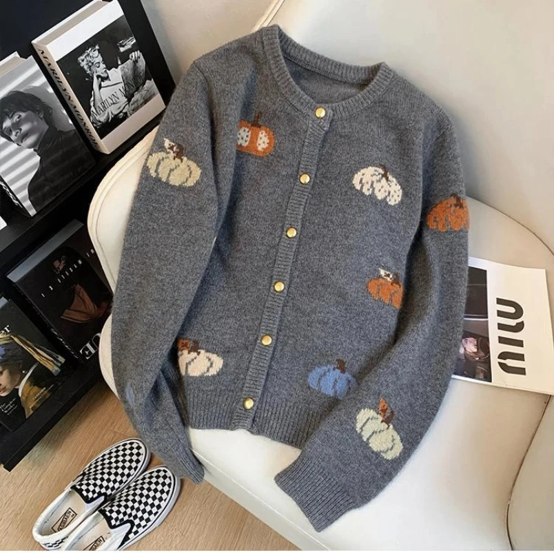 

Модный жаккардовый вязаный свитер на осень/зиму, корейское издание, милый темпераментный свитер, пальто для женщин