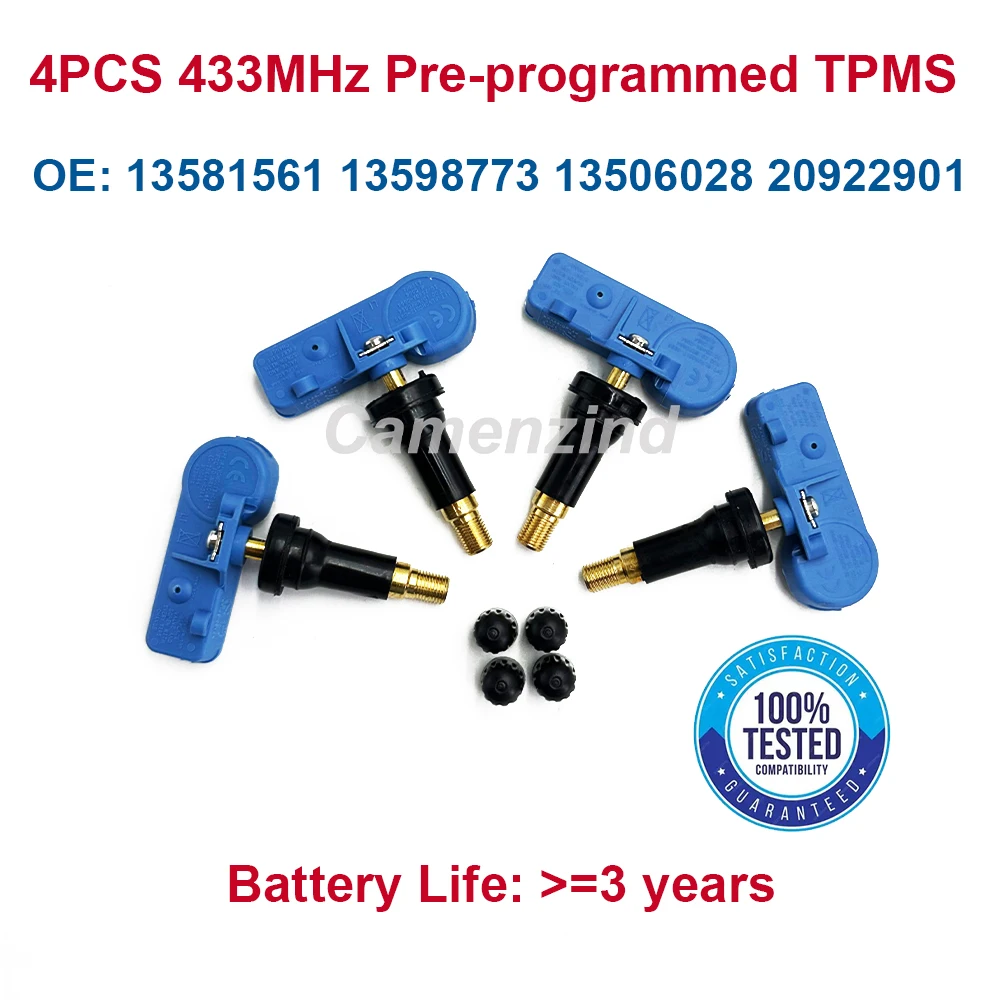 

4Pcs 13581561 13598773 13506028 TPMS Tire Pressure Monitoring Sensor FOR 2014-2019 Opel Corsa E Adam Vauxhall Chevrolet 433MHz