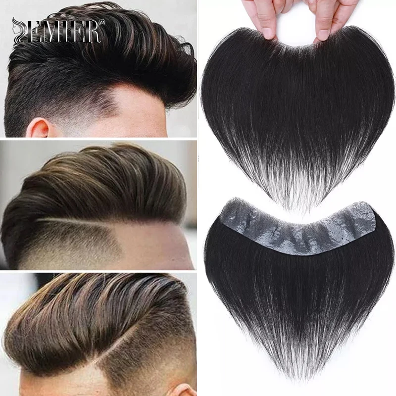 

Men's Forehead Hairline Straight V-shape Toupee Thin PU Base Human Hair Replacement System Unit 2.5x16cm Men's Toppers Hairpiece