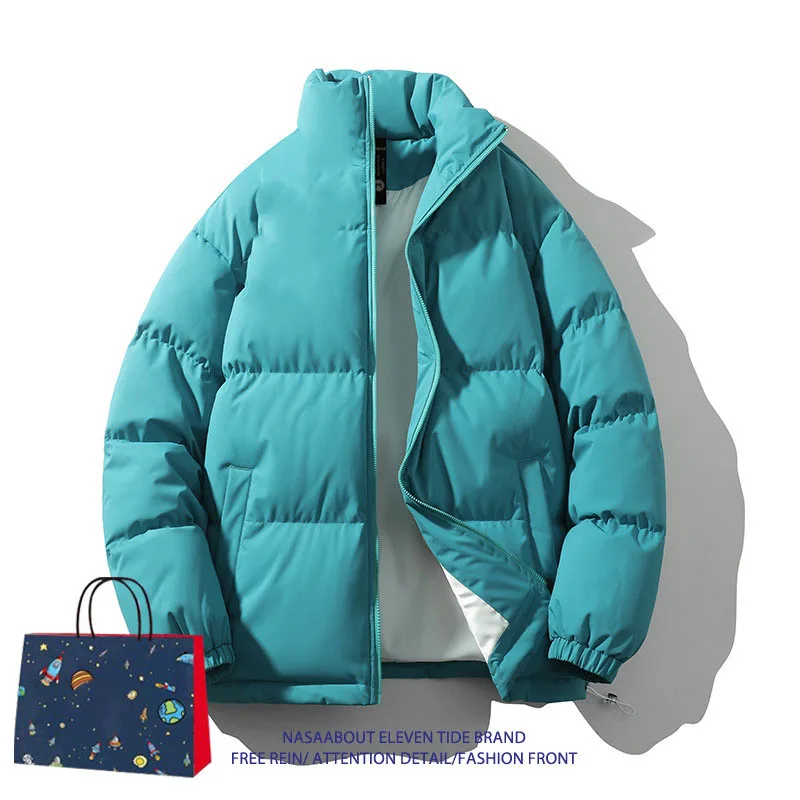 2023 Winter neue Stehkragen Männer Daunen Baumwoll jacke Mode lässig losen Mantel verdicken warme Strickjacke Reiß verschluss männliche Outdoor wear