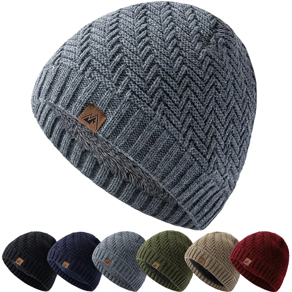 Hot Sale Unisex Peak Labal Winter Hats Fashion Knitted Hats For Men Women Beanie Cap Outdoor Plush Fur Lined Warm Sports Hat
