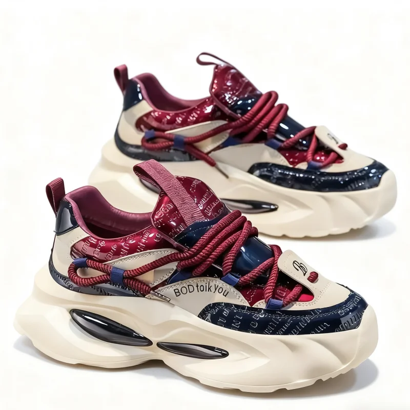 Fipatbu メンズ ウォーキング チャンキー シューズ、カジュアルで快適な滑り止めプラットフォームシューズ、軽量レトロカジュアルシューズ