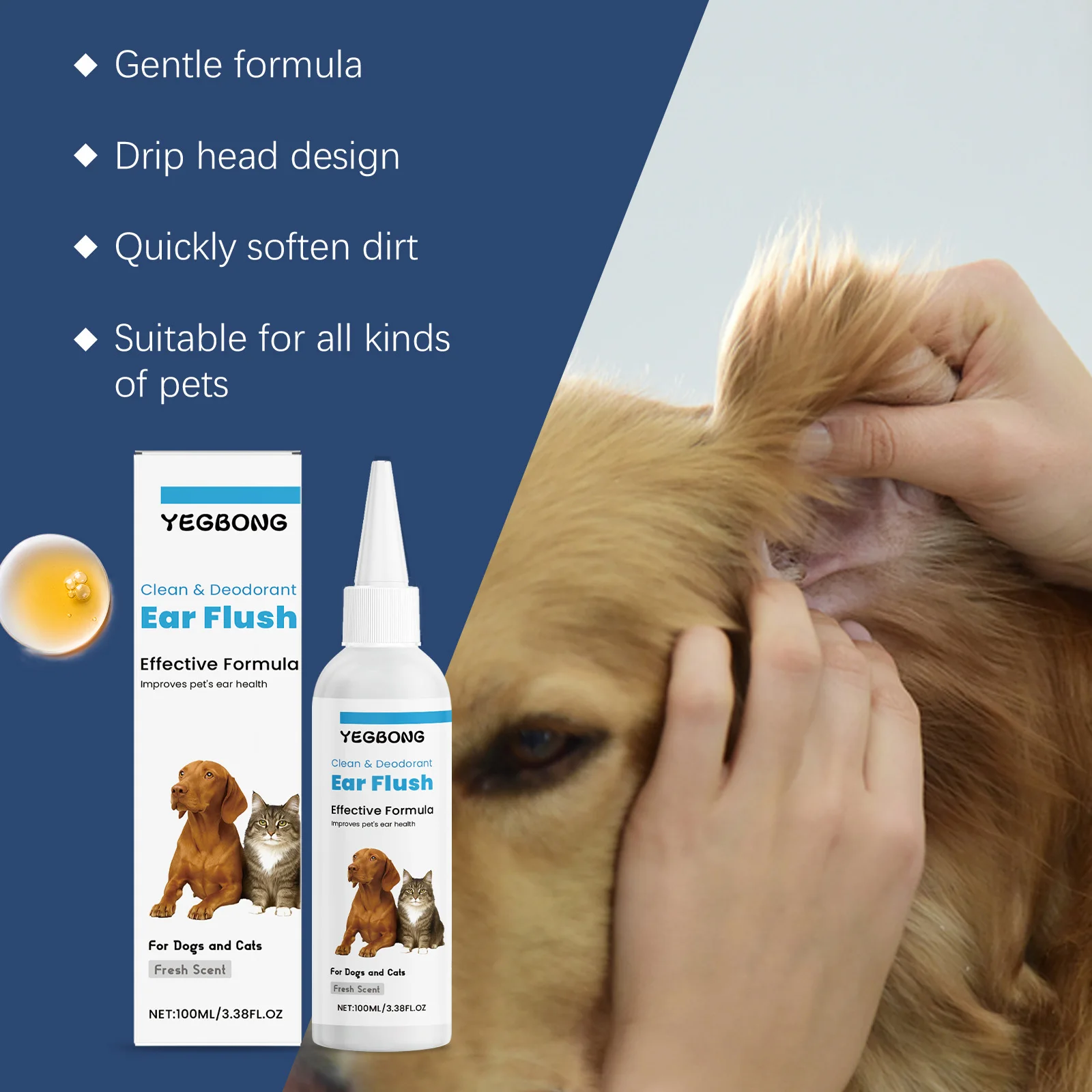 Pet Ear Cleaner Ear Mite Treatment Ear Wax Remove Itch Relief Dirt Dandruff Relieve Ear Discomfort Dog Cat Ear Care Clean Drops