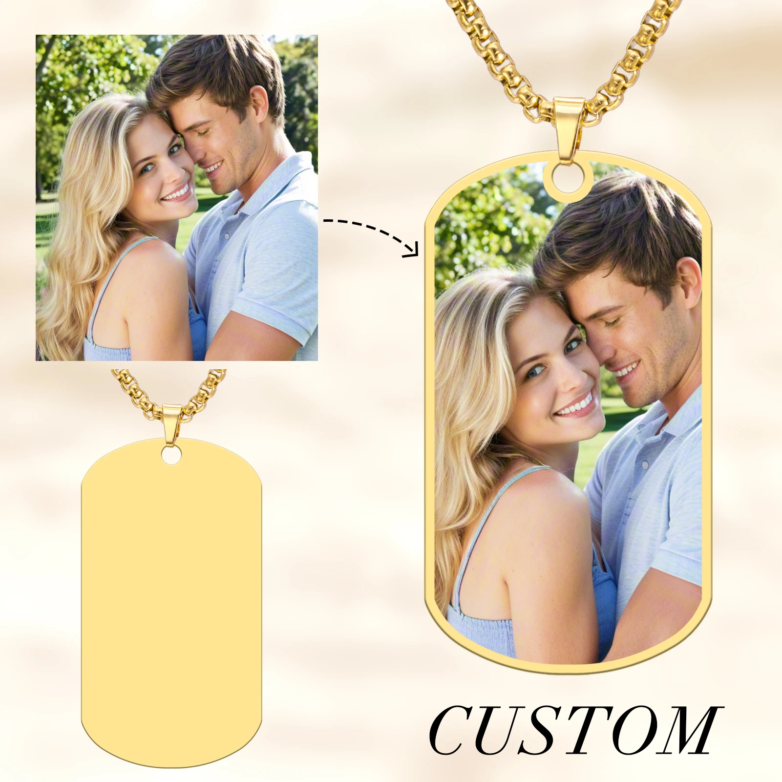 

COOLTIME Personalized Picture Pendant Necklace Stainless Steel Engraved Print Text Picture Dog Tags Necklace for Him Her Gifts