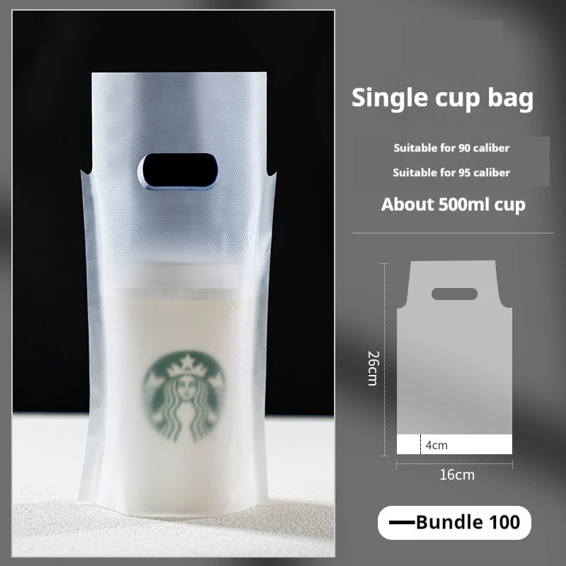 100pcs Milk Tea Packaging Bag Fruit Juice Beverage Handbag Thickening Disposable PE Plastic Single Cup Double Cup Portable Bags