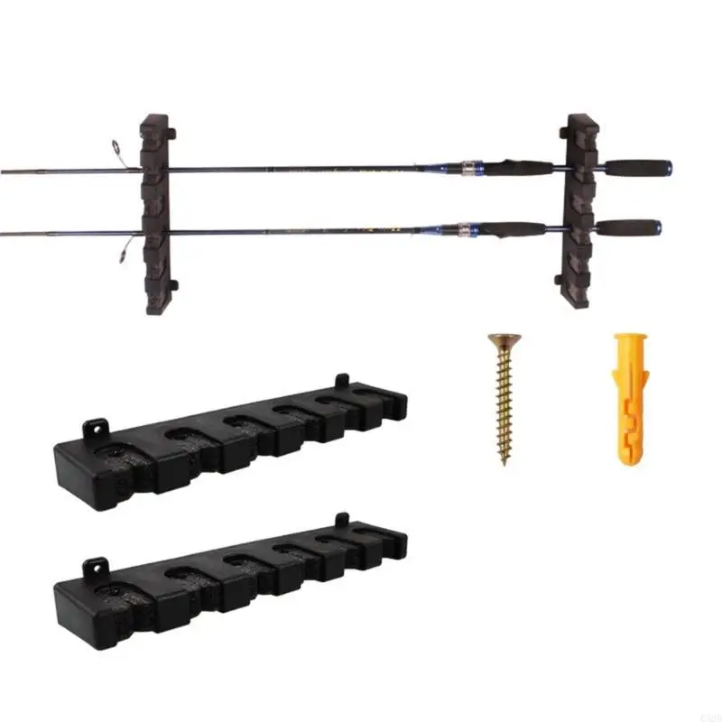 652D แนวนอนตกปลา Rod Rack ผู้ถือติดผนัง 6 Rod Fishing Rod Storage Racks