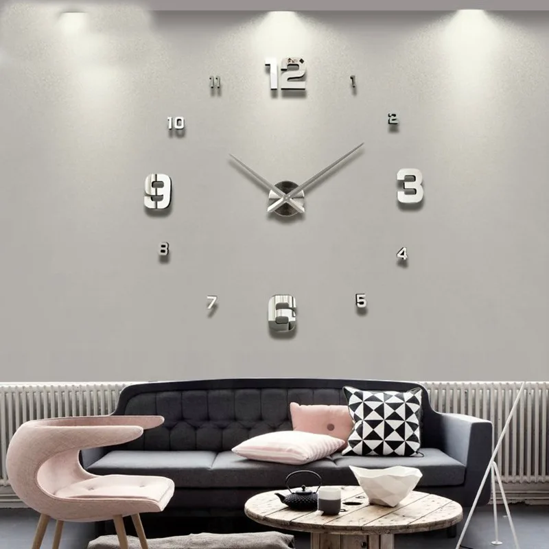 

New Modern Design Large Wall Clock 3D Acrylic Mirror Stickers Mute Quartz Clock Fashion Watches Living Room Home Decor Horloge