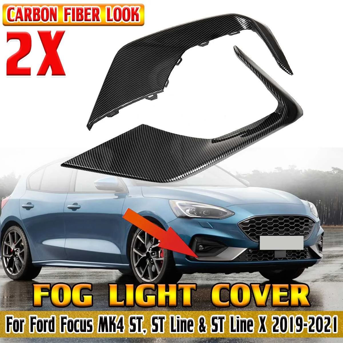 New MK4 Fog Lamp Cover Car Front Fog Light Cover Trim Moulding Trim For Ford For Focus MK4 ST ST Line ST Line X 2019-2021 ABS