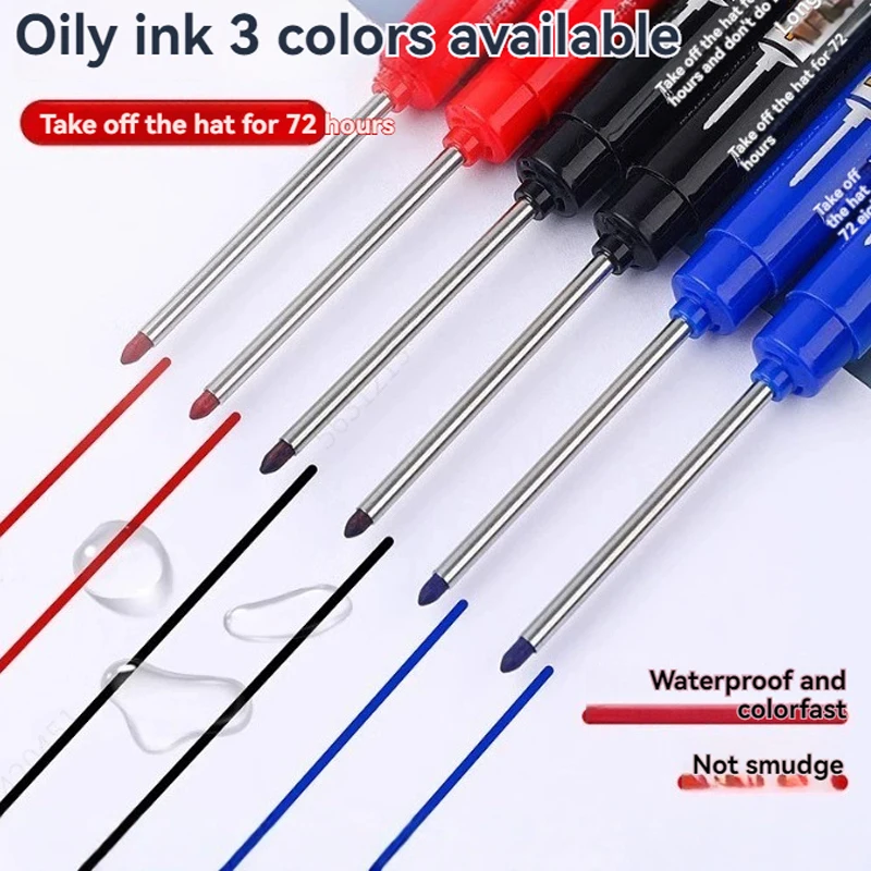 12PCS Long Head Marker Pens Set, Special Oil-Based Woodworking Markers for Ceramics, 45MM Long Nib, Black/Blue/Red/Green Ink - view 5