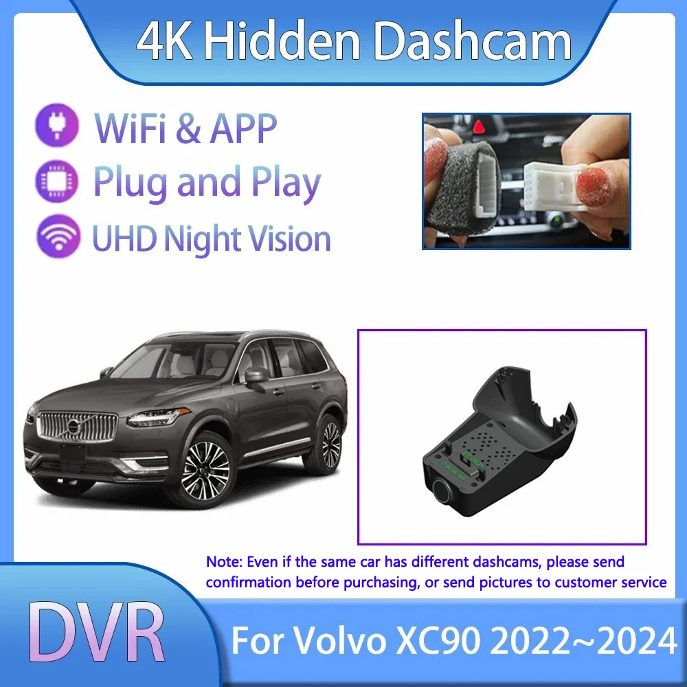 

Для Volvo XC90 2022 2023 2024 Скрытая видеорегистратор WIFI с циклической записью Plug And Play DVR спереди и сзади 4K с двумя объективами Авто аксессуары