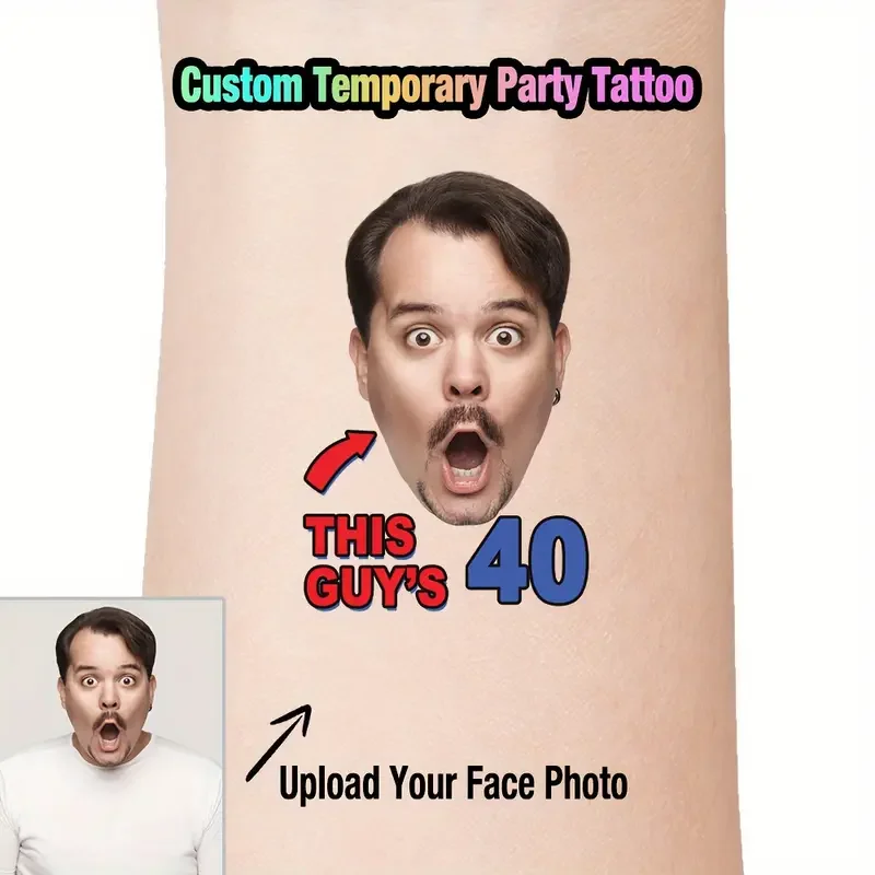 15 PCS birthday Party custom temporary  tattoo face and age personalized cute fun portrait sticker Birthday gift men women kids