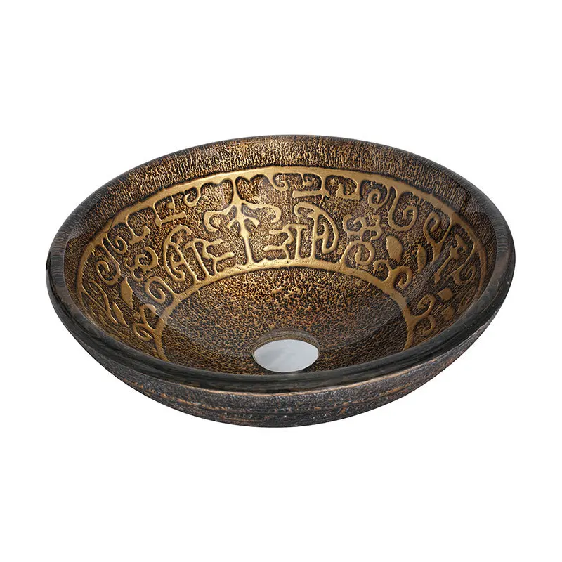 

Tea tempered glass basin bathroom toilet with pattern washbasin household washbasin