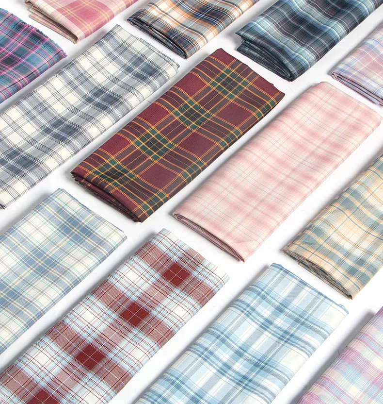 Plaid Fabric for Jk Uniform Pleated Skirt Dress Clothes Sewing Diy Fabrics Grid Textile By The Half Meter Polyester Cotton Blue