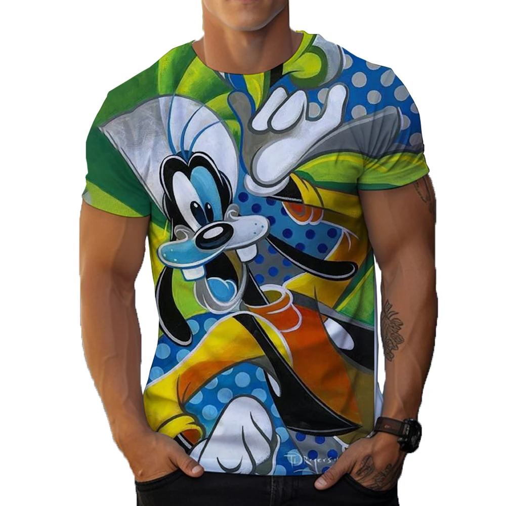 Vintage Men's T-Shirt O Neck Pullover Short Sleeve Top Disney Goofy Fun Print Oversized Clothing Street Casual T-Shirt For Men ﻿