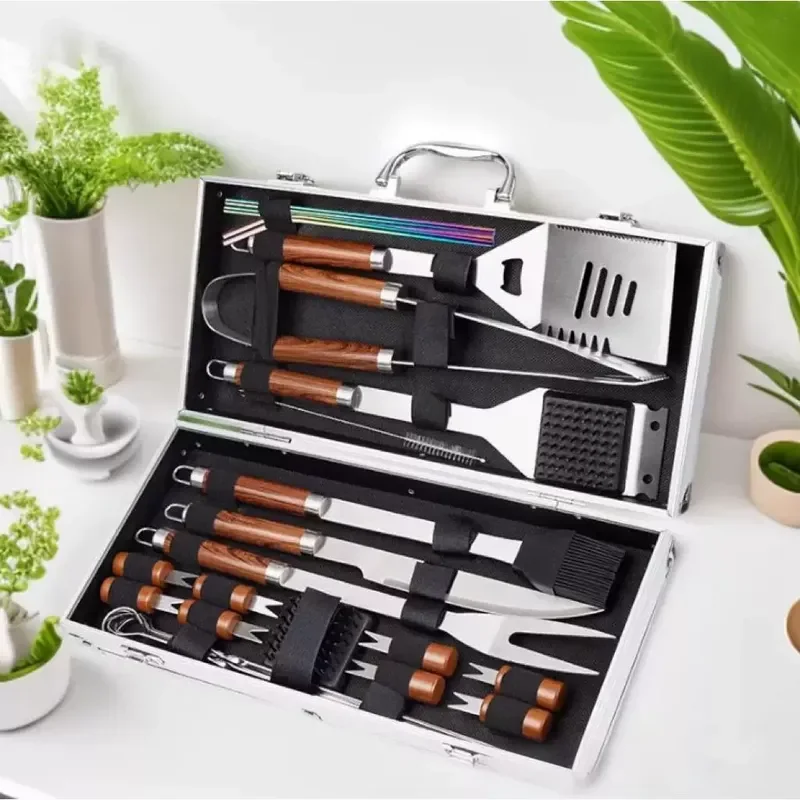 for Stainless Steel Aluminum Box BBQ Utensils Set  Outdoor Camping Barbecue Tools