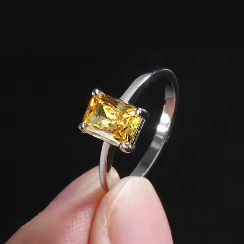 Classic 6*8mm Yellow High Carbon Diamond Ring For Women Popular 925 Sterling Silver Luxury Jewelry Engagement Wedding Gift