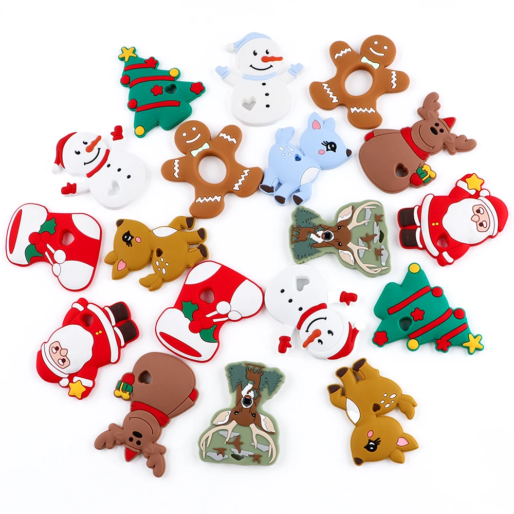 DIY 쥬얼리 목걸이 펜던트 등을위한 1pcs 만화 크리스마스 스타일 동물 실리콘 펜던트 수제 액세서리
