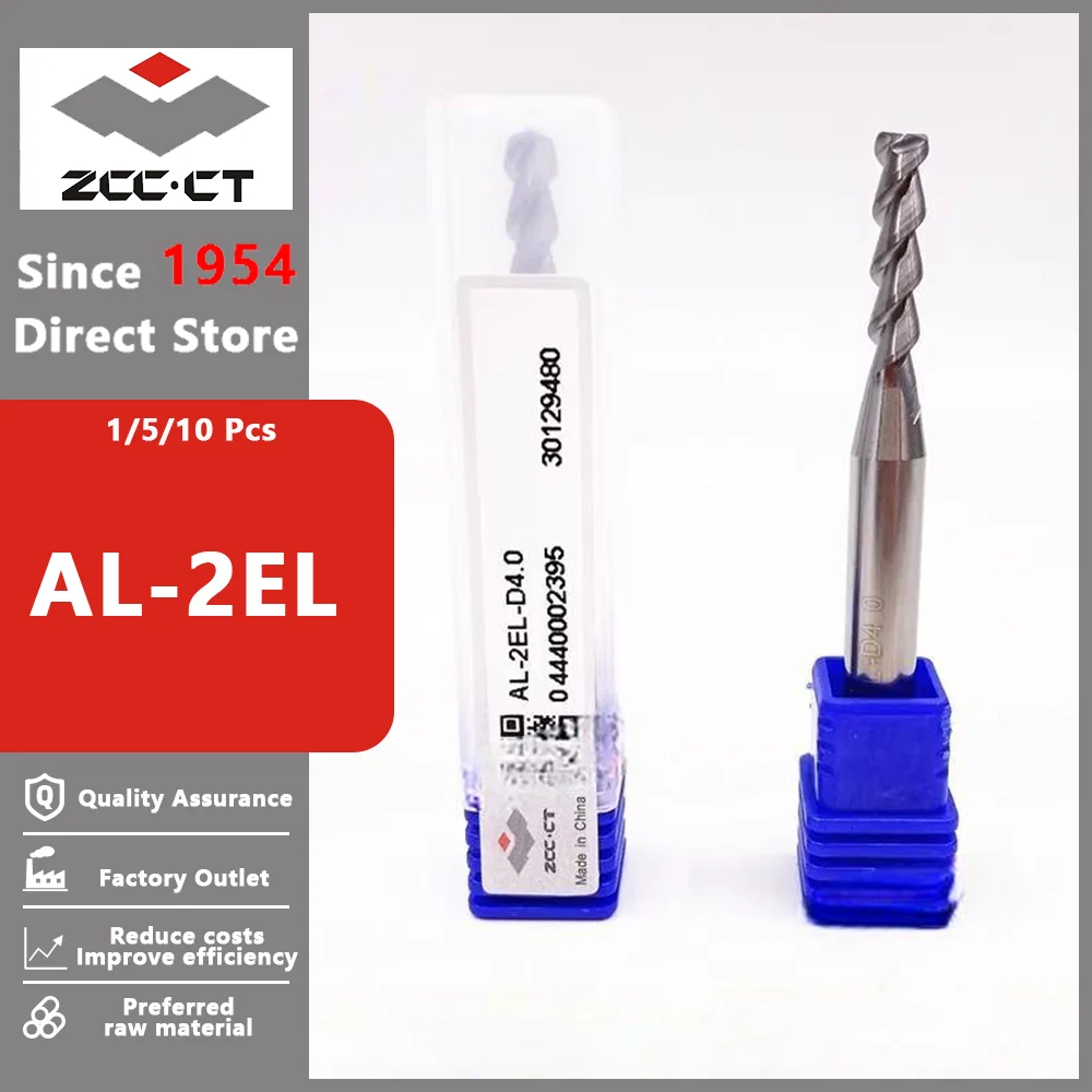 AL-2EL ZCCCT 2 Flutes Straight Shank Long Cutting Edge Flat Aluminum Alloy End Mill Tools Cnc Lathe Carbide Mechanical