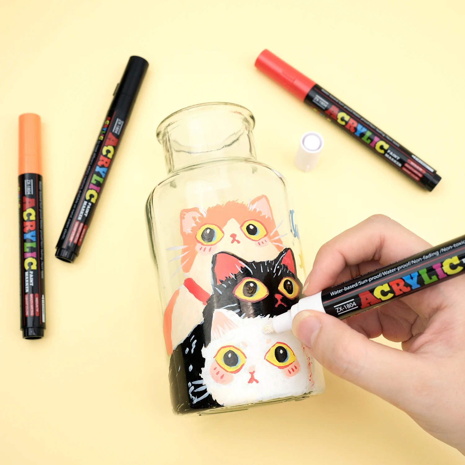 12/18/24 Stück lebendiges Acryl-Marker-Set, mittlere Spitze (2–3 mm), Markierungsstifte für Felsmalerei, schwarzes Papier, Skateboard-Dekoration – Detail 7