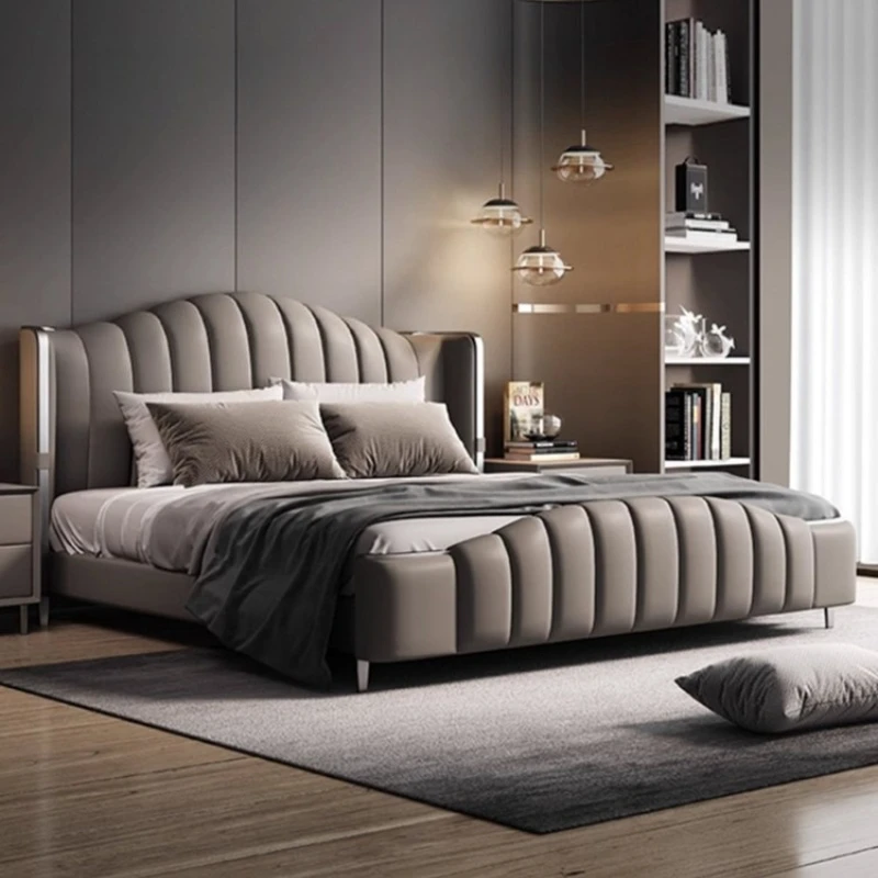 light luxury modern bed 1.8 meters double simple master bedroom bed soft bag leather letto soppalco per adulti house furniture